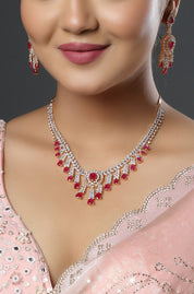 White Finish Zircon & Synthetic Ruby Necklace