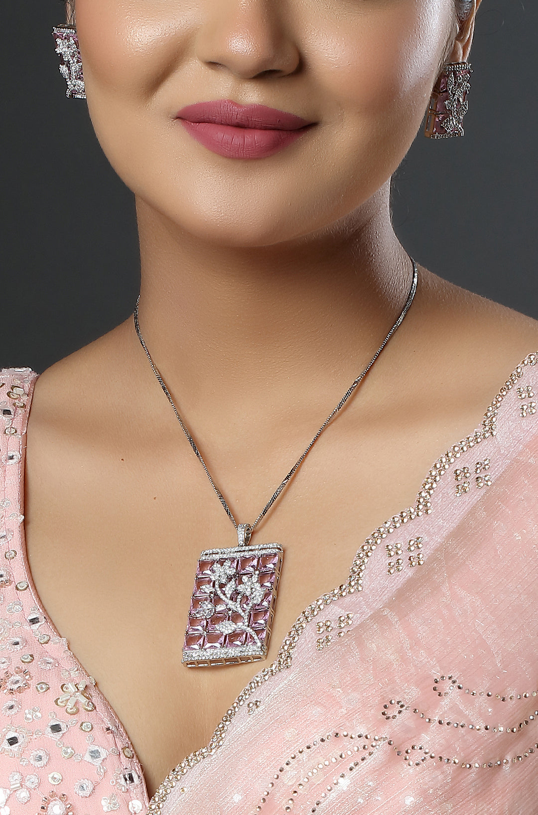 Bollywood Oblong Shaped CZ Pendant Necklace