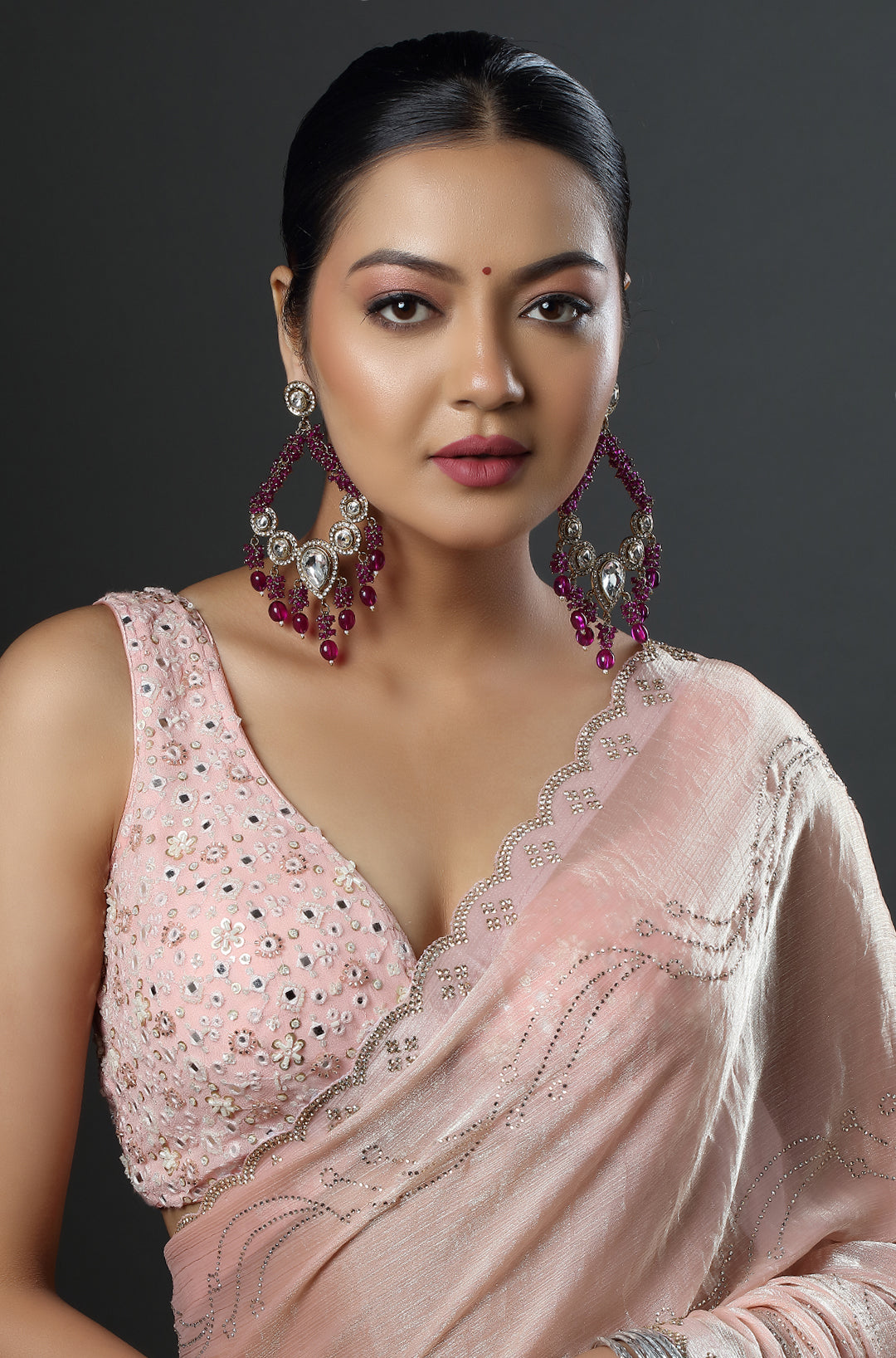 Amethyst Glow Kundan & AD Statement Earrings