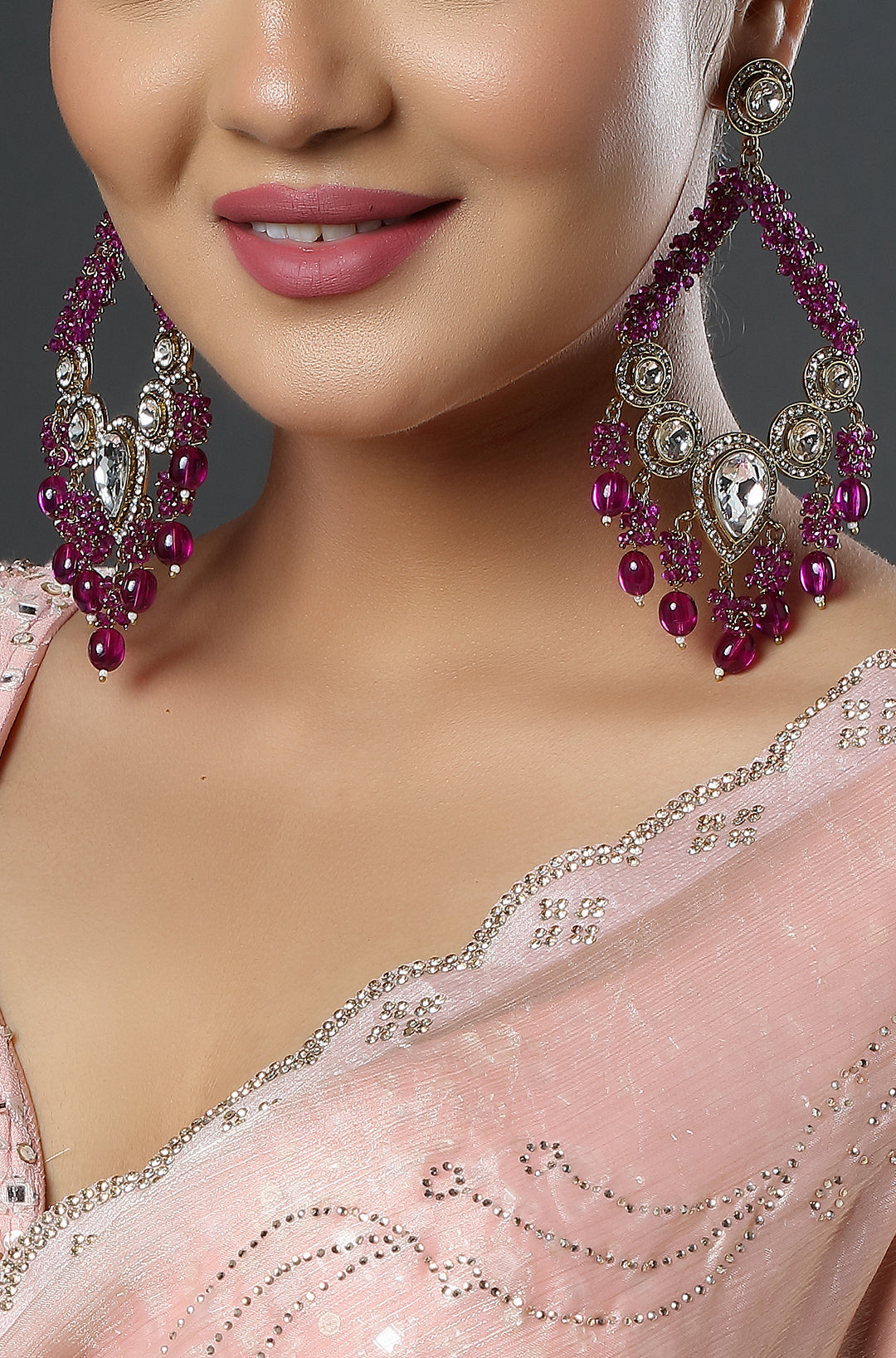 Amethyst Glow Kundan & AD Statement Earrings