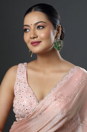 Emerald-Tone Kundan Earrings with Antique Gold Detailing