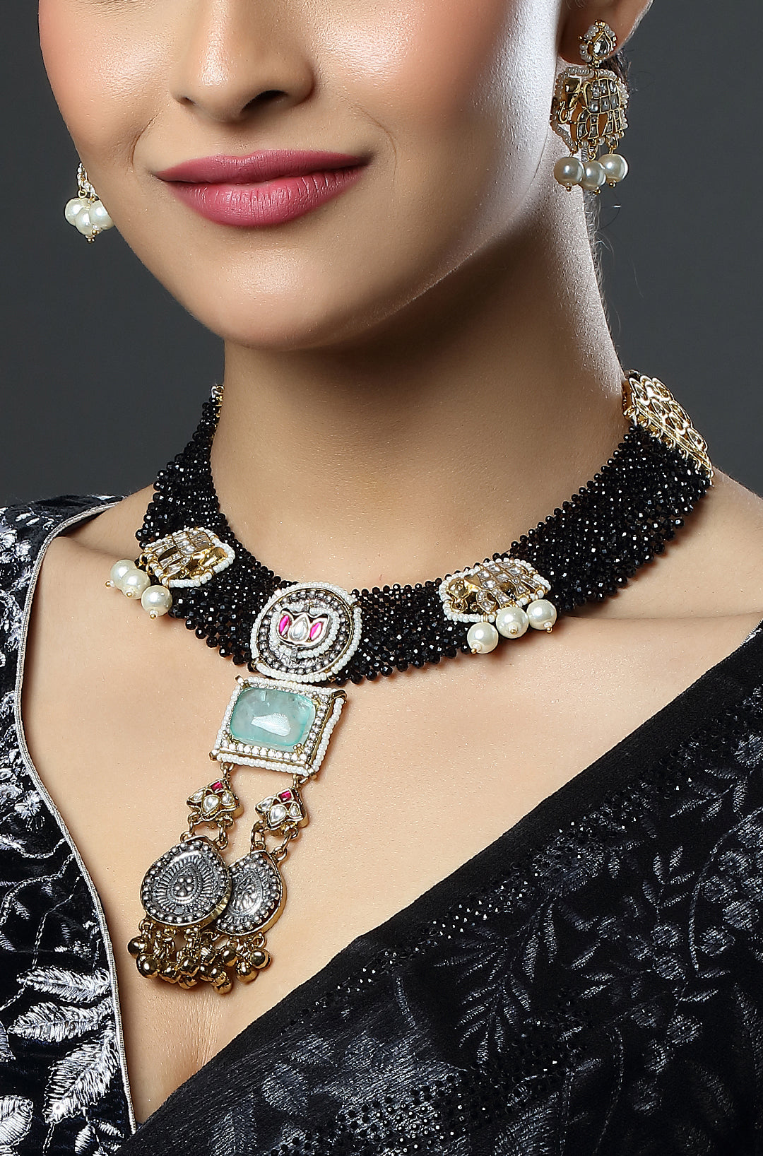 The Black and Silver Mughal Noir Choker Necklace