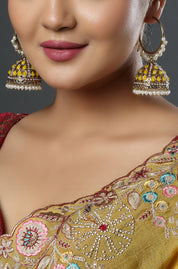 Sunlit Kundan Jhumka Earrings with Yellow Stone Accents