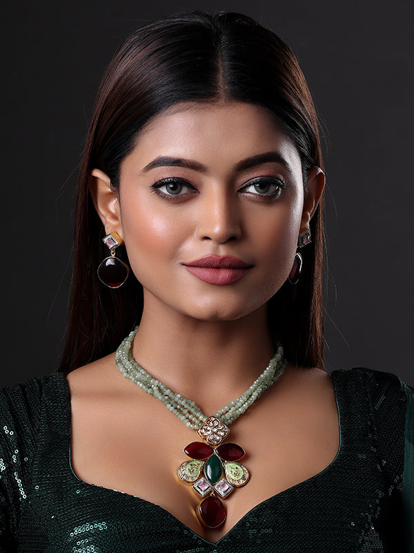 Micron Gold Finish Moissanite Kundan Stone Necklace