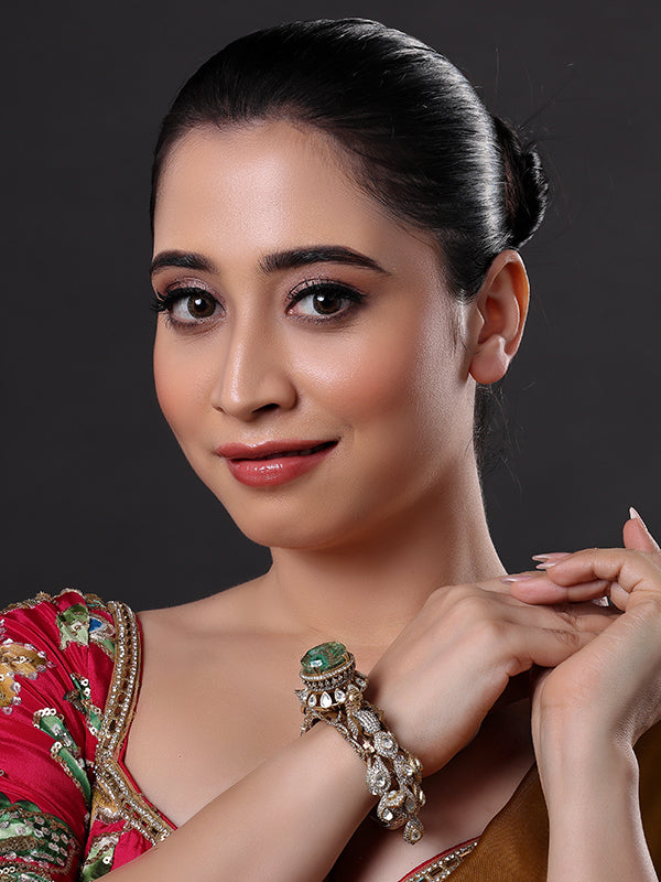 Green Doublet Stone Kundan Openable Bangle