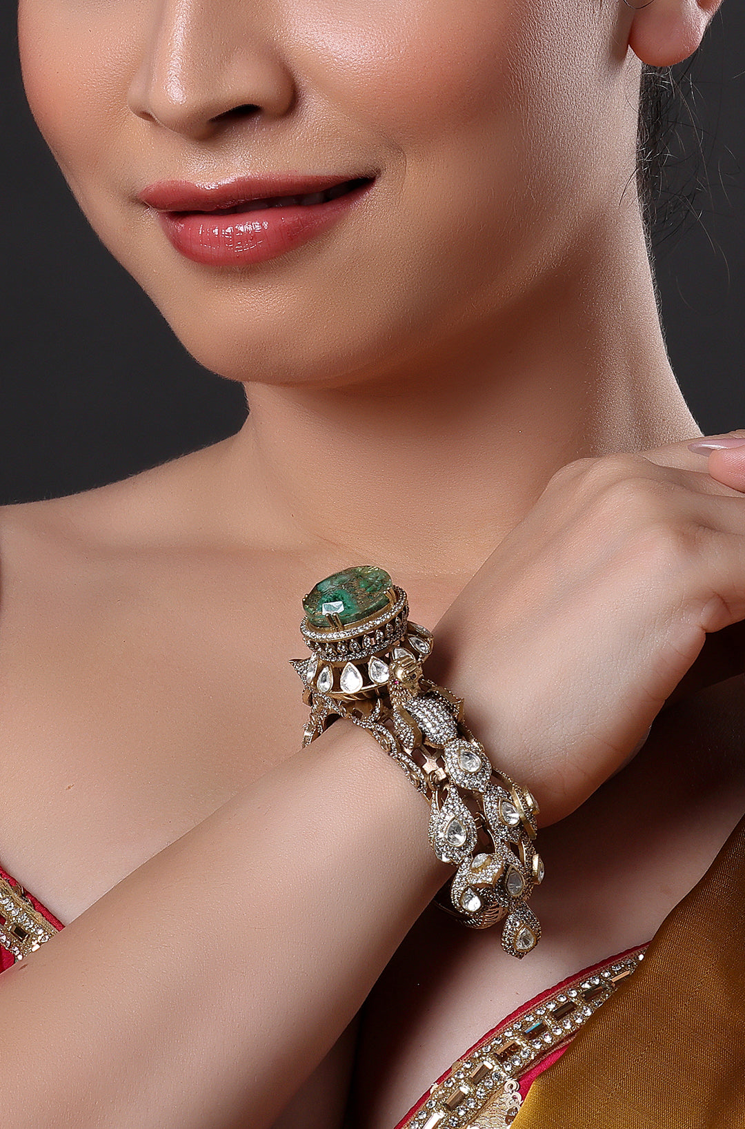 Green Doublet Stone Kundan Openable Bangle