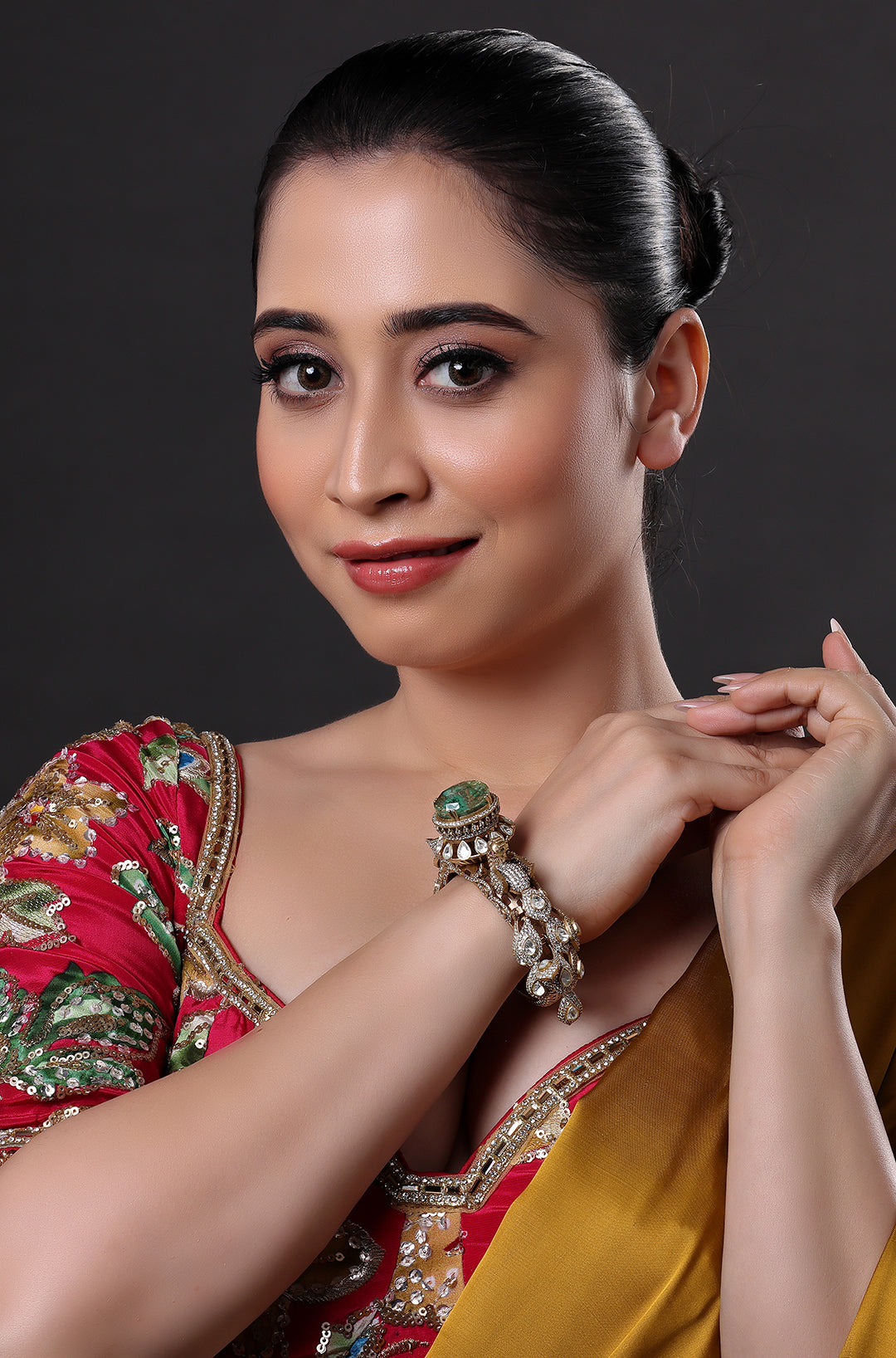 Green Doublet Stone Kundan Openable Bangle