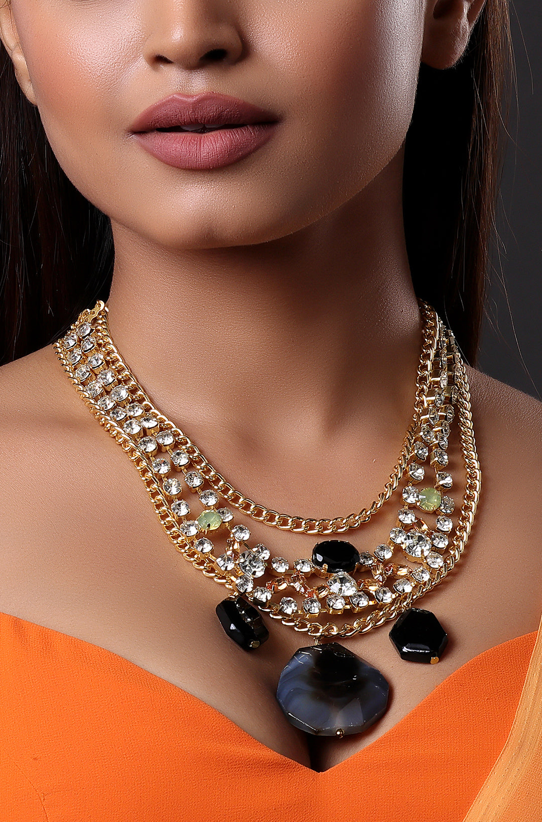 Long Diamond Necklace with Gemstone