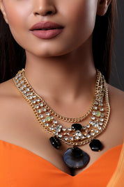 Long Diamond Necklace with Gemstone