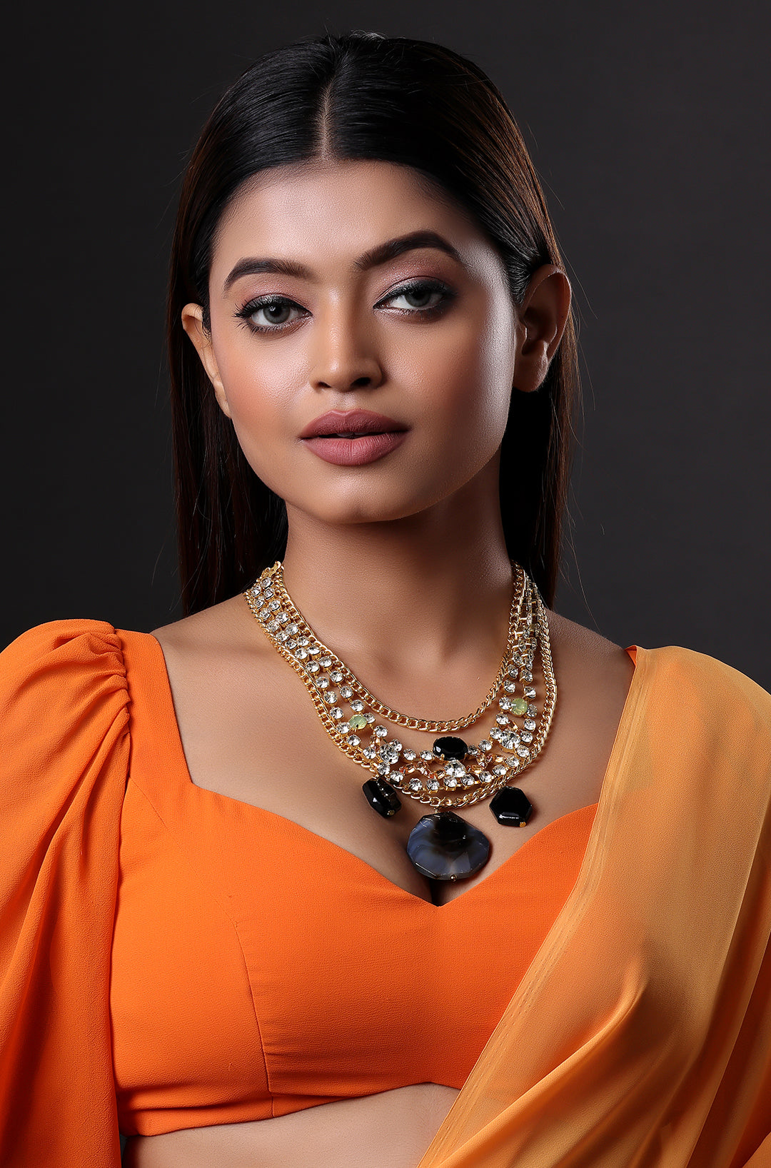 Long Diamond Necklace with Gemstone