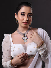 Gold Finish Natural Carved Stone Necklace
