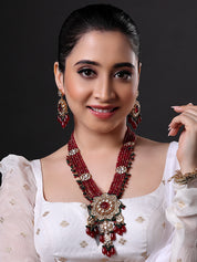 Ruby Pendant with Meenakari & Polki Multi Layered Necklace