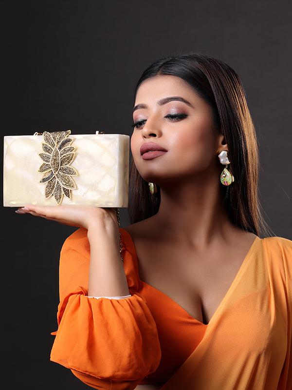 Ivory Gold Fern Minaudiere Clutches