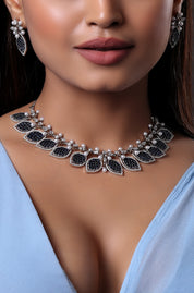 Sapphire and White Cluster Setting Zircons Necklace