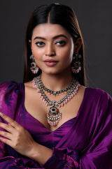 Pink-Coloured Kundan Studded Polki Necklace