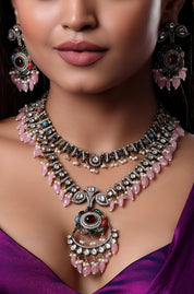 Pink-Coloured Kundan Studded Polki Necklace