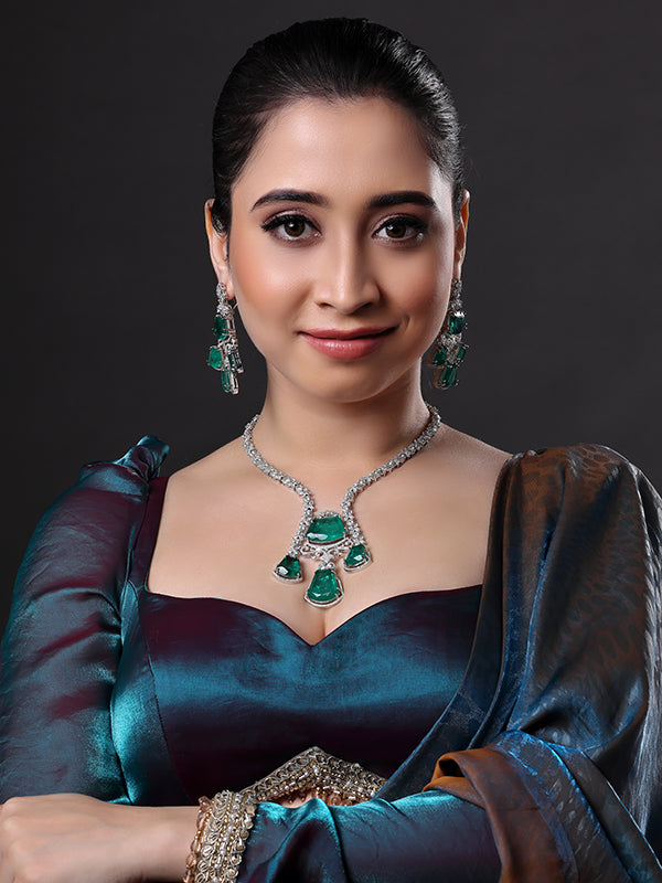 Silver Plated Cubic Zirconia Stone Necklace