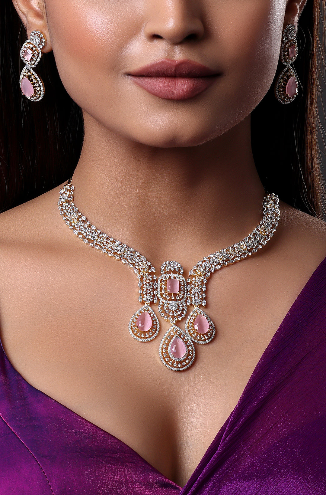 Gold Plated Pink Sapphire Stone Necklace