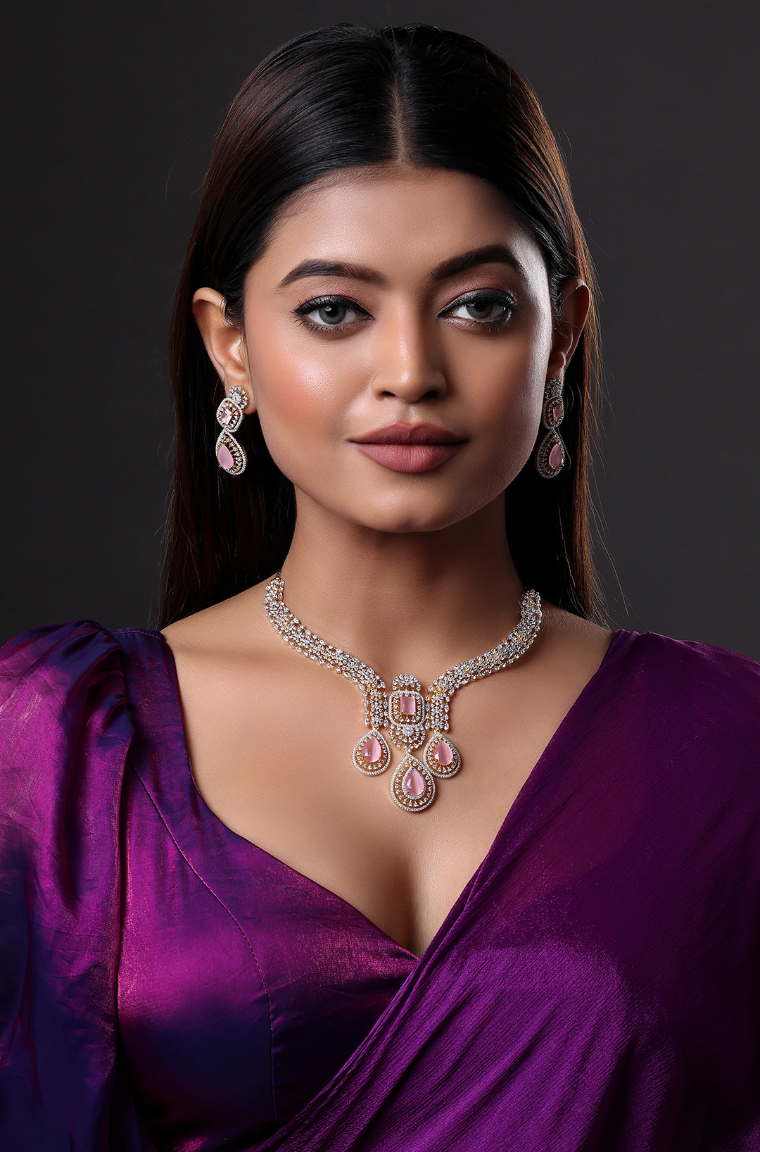 Gold Plated Pink Sapphire Stone Necklace