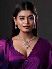 Gold Plated Pink Sapphire Stone Necklace