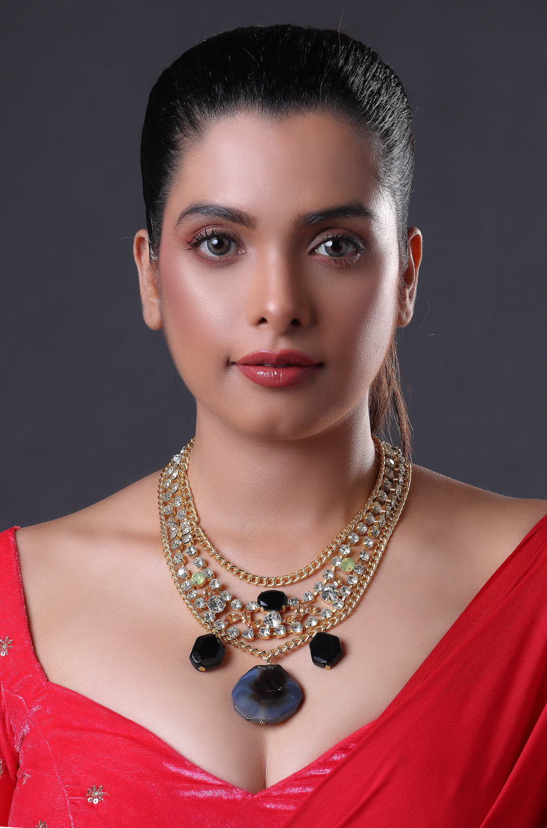 Long Diamond Necklace with Gemstone