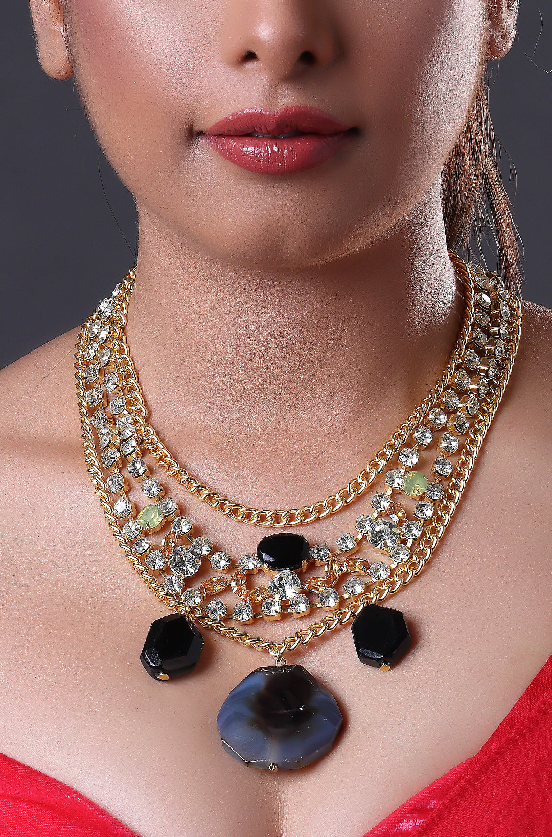 Long Diamond Necklace with Gemstone