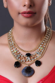 Long Diamond Necklace with Gemstone