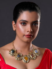 Semi-Precious Stone Choker Style Gold Rope Necklace
