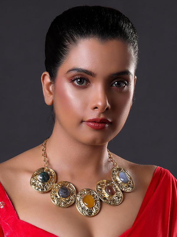 Semi-Precious Stone Choker Style Gold Rope Necklace