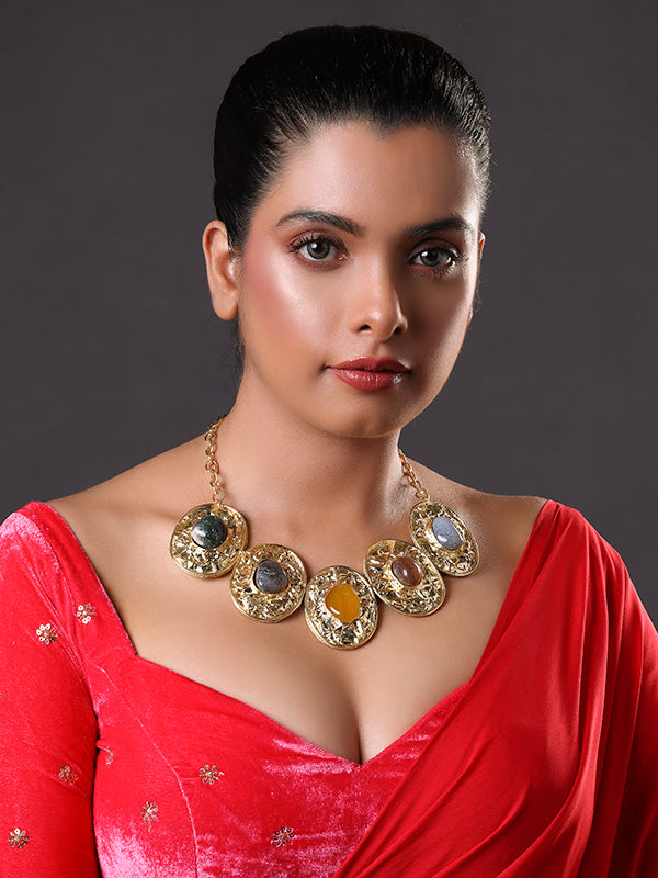 Semi-Precious Stone Choker Style Gold Rope Necklace