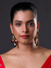 Gold Plated Partywear Long Crystal Tassel Earrings