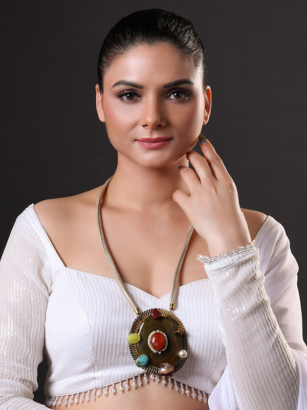 Textured Bezel Natural Stone Necklace