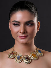 Semi-Precious Stone Choker Style Gold Rope Necklace