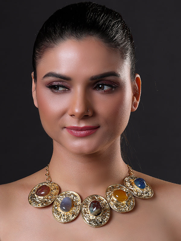 Semi-Precious Stone Choker Style Gold Rope Necklace