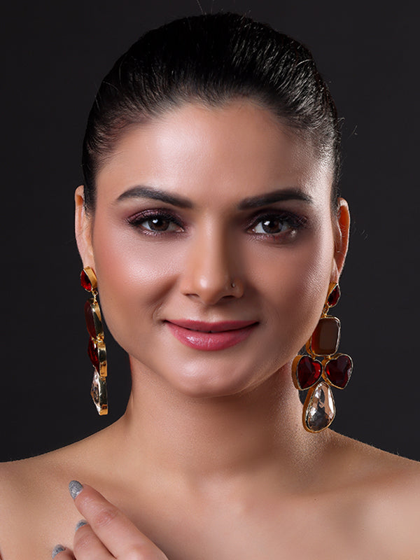 Valentine's Ruby Glass Stone Dangler Earrings