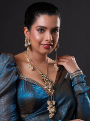 Gold Plated Peacock Design Pearl Polki Necklace