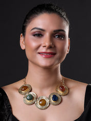 Semi-Precious Stone Choker Style Gold Rope Necklace