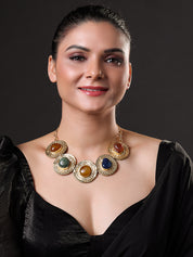 Semi-Precious Stone Choker Style Gold Rope Necklace