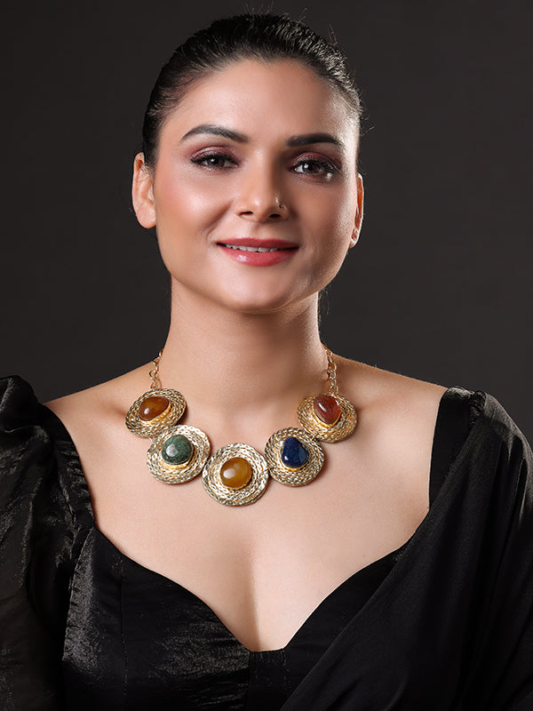 Semi-Precious Stone Choker Style Gold Rope Necklace