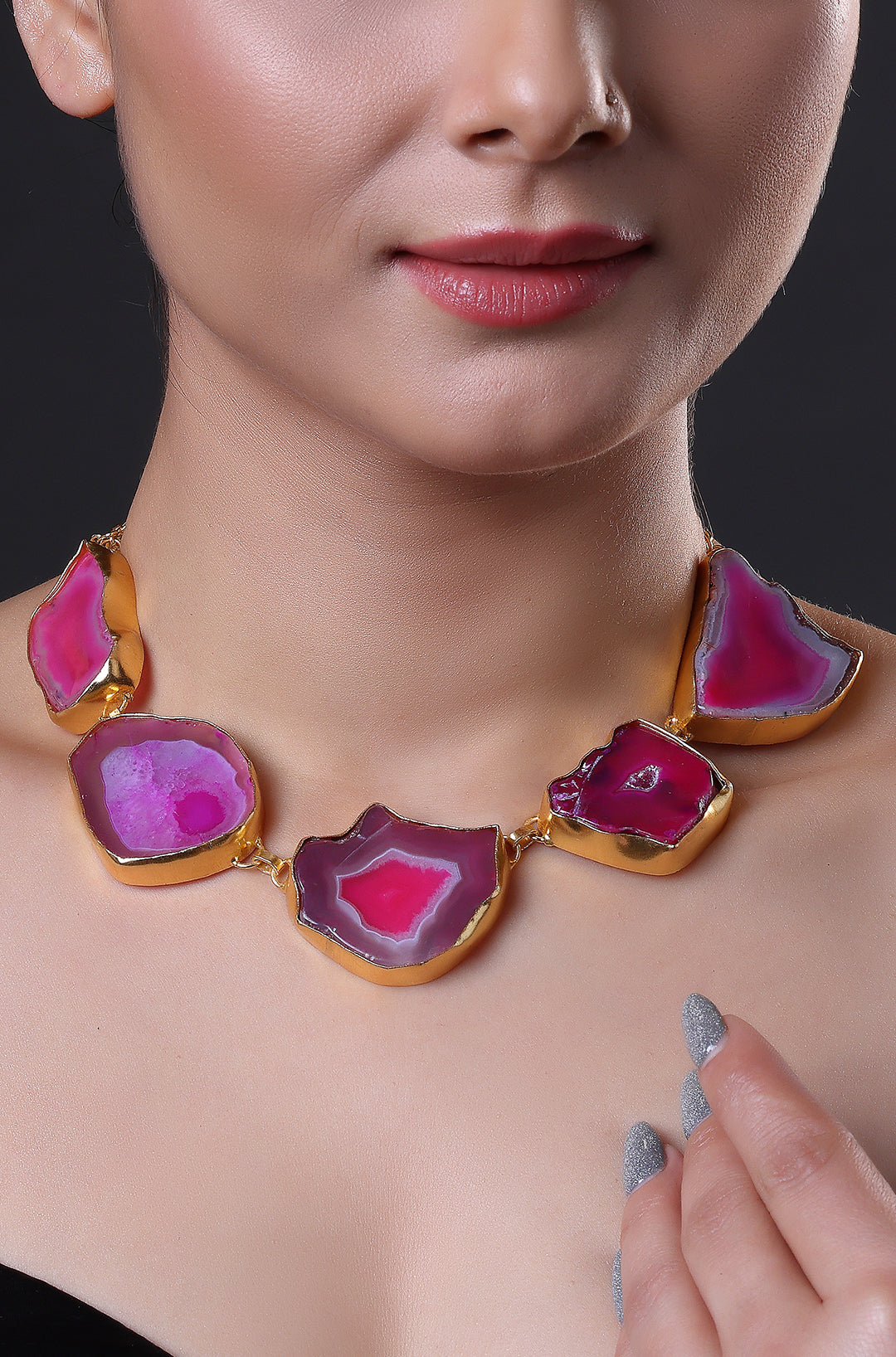 Golden Electro Plated Druzy Agate Choker Necklace