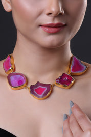Golden Electro Plated Druzy Agate Choker Necklace