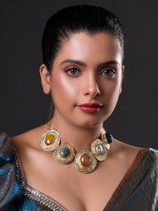 Semi-Precious Stone Choker Style Gold Rope Necklace