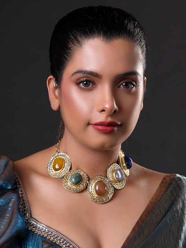 Semi-Precious Stone Choker Style Gold Rope Necklace