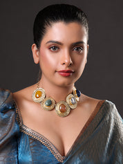 Semi-Precious Stone Choker Style Gold Rope Necklace