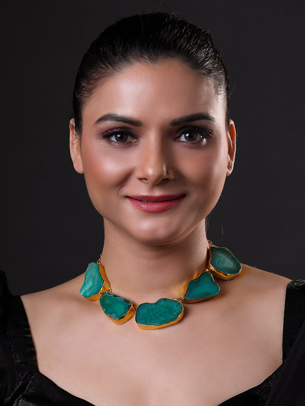 Golden Electro Plated Druzy Agate Choker Necklace
