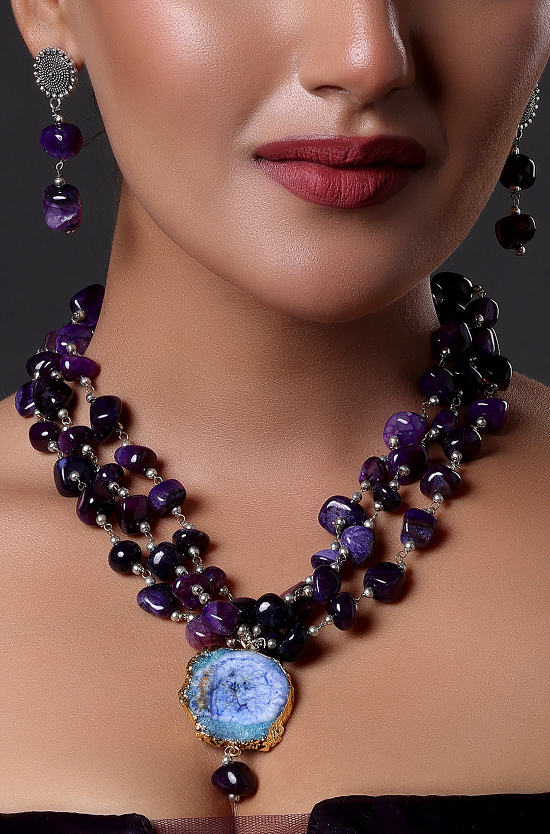 Purple Agate Stone Necklace