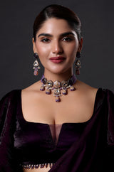 Gold Finish Kundan Polki & Enameled Choker Necklace