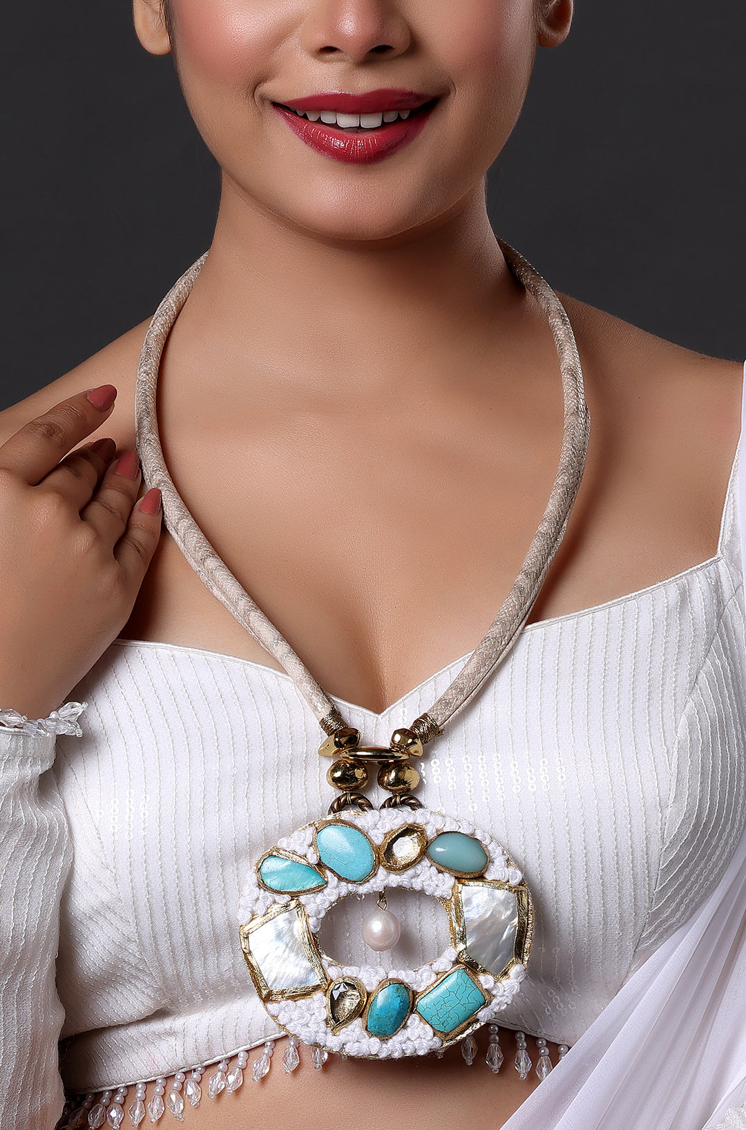 Textured Bezel Natural Stone Necklace