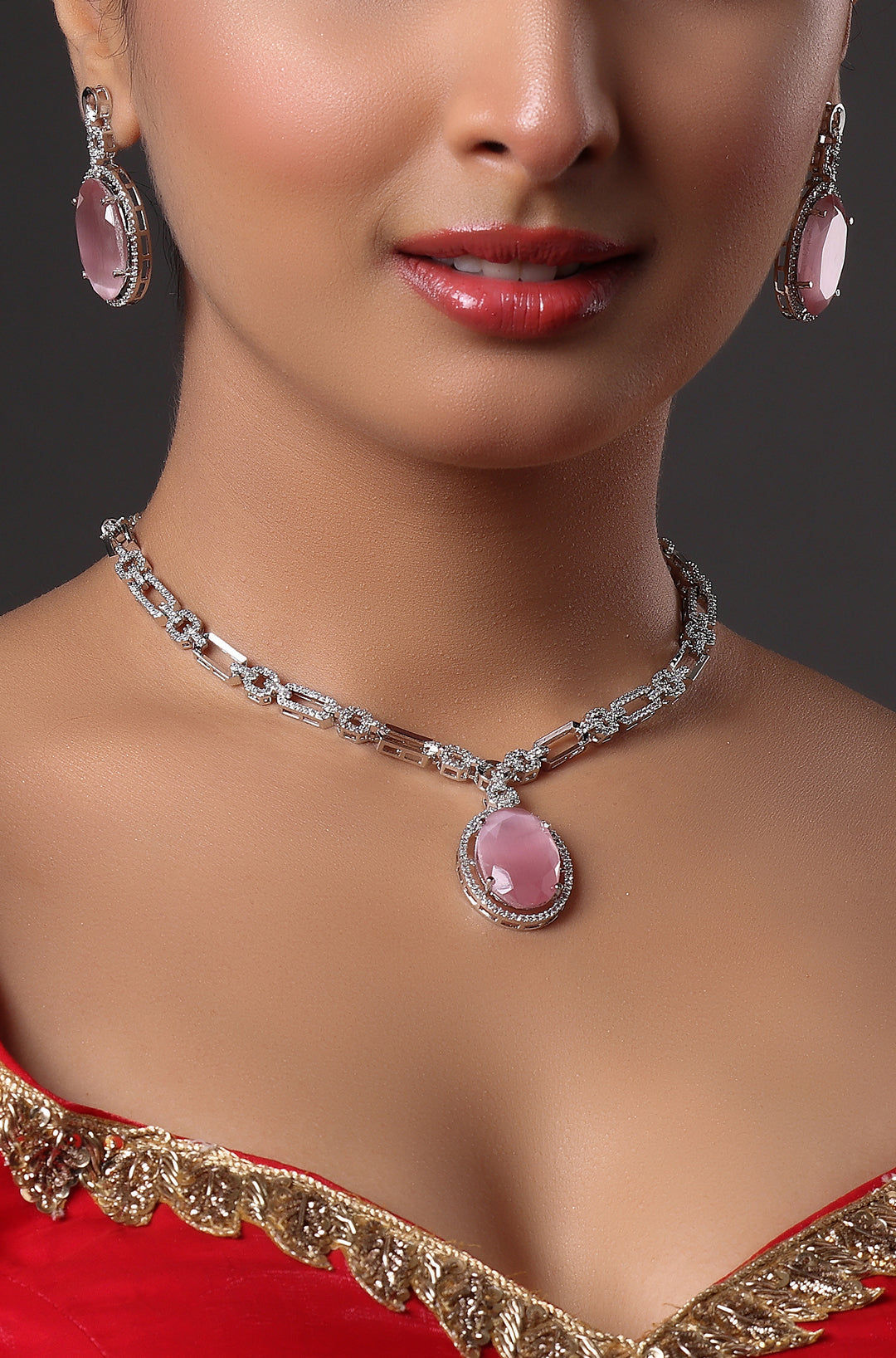 Swarovski Inspired Pink Teardrop Necklace