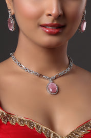 Swarovski Inspired Pink Teardrop Necklace